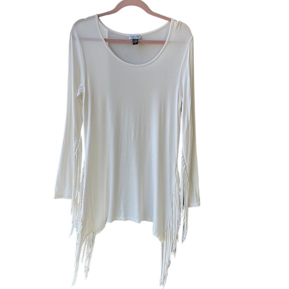 Tasha Polizzi Long Sleeve Off-White Fringe Darcie Jersey Tunic Top. Size S - Picture 1 of 6